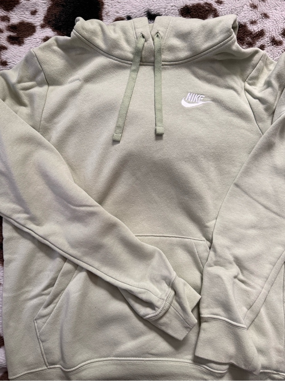 Nike Women’s Light Olive Crewneck Pullover Hoodie with White Swoosh